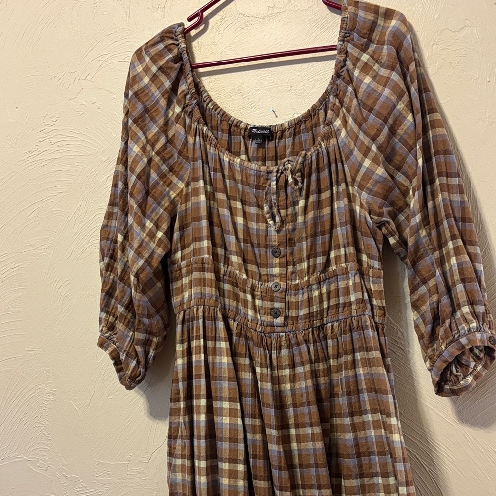 Madewell Plaid Brown and Cream Maxi Dress